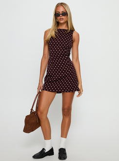 Kherin Boat Neck Romper Wine Polka