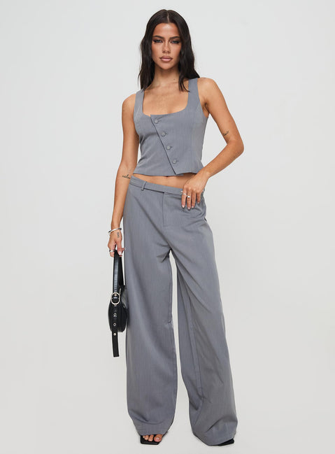 front view of model wearing Princess Polly Miku Pants Charcoal High Waisted Pants 