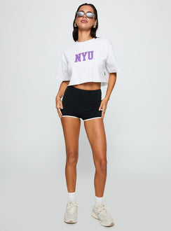 front view of model wearing Princess Polly Nyu Track Tee White Half Sleeves Crew Neck 