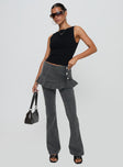 front view of model wearing Princess Polly Jordynne Layered Pant Washed Black High Waisted Pants 