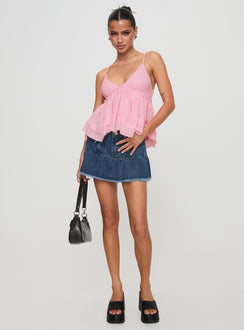 front view of model wearing Princess Polly Zephyra Top Pink Sleeveless Plunger 