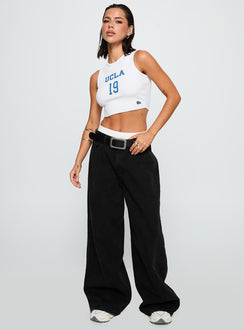 front view of model wearing Princess Polly UCLA Cutoff Tank Top White Sleeveless Crew Neck 