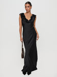 front view of model wearing Princess Polly Butacup Frill Maxi Dress Black V-Neck 