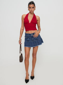 front view of model wearing Princess Polly Love Coast Top Red Sleeveless Plunger 