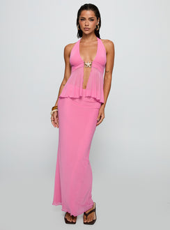   front view of model wearing Princess Polly De Angelo Maxi Skirt Pink Maxi 