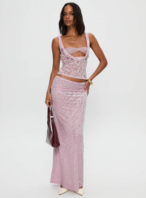   front view of model wearing Princess Polly Kalei Maxi Skirt Pink Floral Maxi 