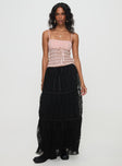   side view of model wearing Princess Polly Oh Plisse Maxi Skirt Black Maxi 