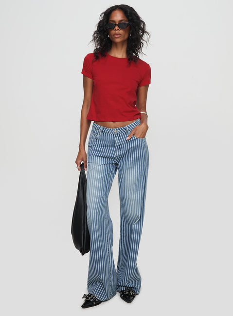 back view of model wearing Princess Polly Micah Tee Red Short Sleeves Crew Neck 