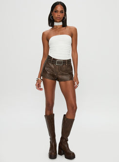 front view of model wearing Princess Polly Sorelle Scarf Bodysuit White Sleeveless 