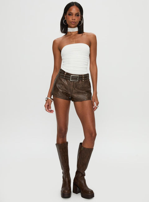 front view of model wearing Princess Polly Sorelle Scarf Bodysuit White Sleeveless 