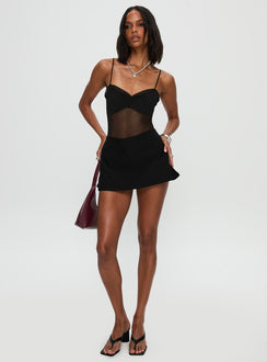 front view of model wearing Princess Polly In The Club Bodysuit Black Sleeveless 