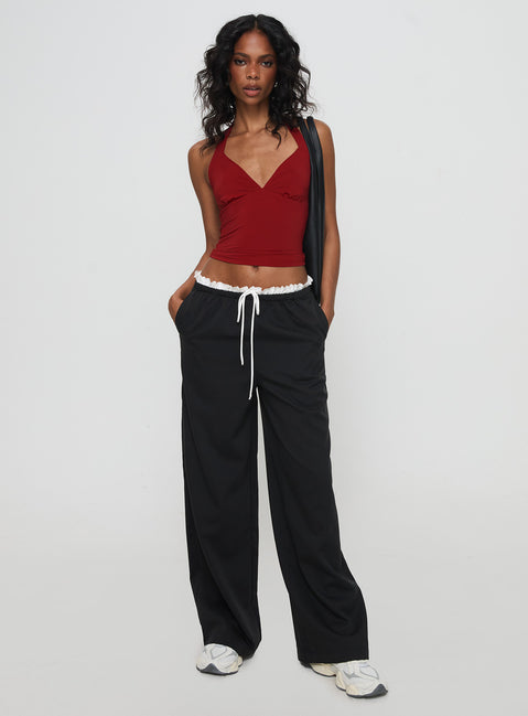 front view of model wearing Princess Polly Pilly Pants Black High Waisted Pants 