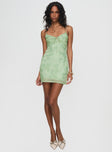 front view of model wearing Princess Polly Emilee Mini Dress Sage V-Neck 