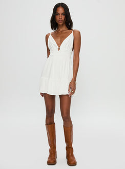 back view of model wearing Princess Polly Elpida Mini Dress White Plunger 