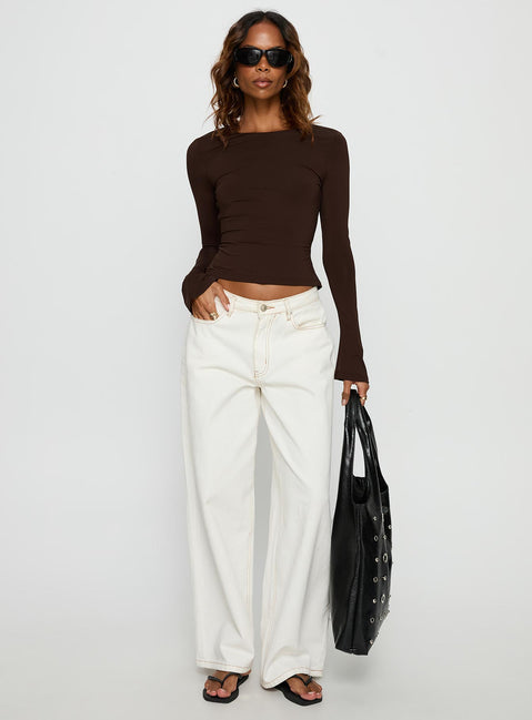 Harpur Long Sleeve Backless Top Chocolate