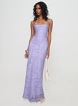 front view of model wearing Princess Polly Celena Maxi Dress Lilac Cowl Neck 