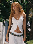 Front view of model wearing  front Princess Polly Full Sleeves Square Neck  Juliana Top White