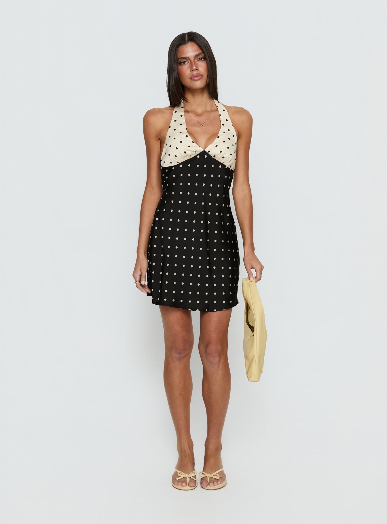Rihana Halter Mini Dress Polka Dot Splice