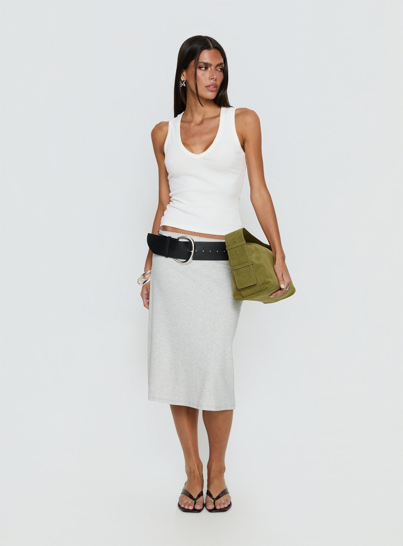 Baseline V Neck Rib Vest Top White