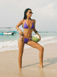 On Island Time String Bead Detail Bikini Bottoms Purple