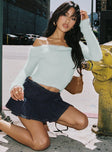 front view of model wearing Princess Polly Coecoe Off The Shoulder Sweater Grey Cropped 