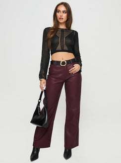 front view of model wearing Princess Polly Dempsey Faux Leather Pants Deep Cherry High Waisted Pants 