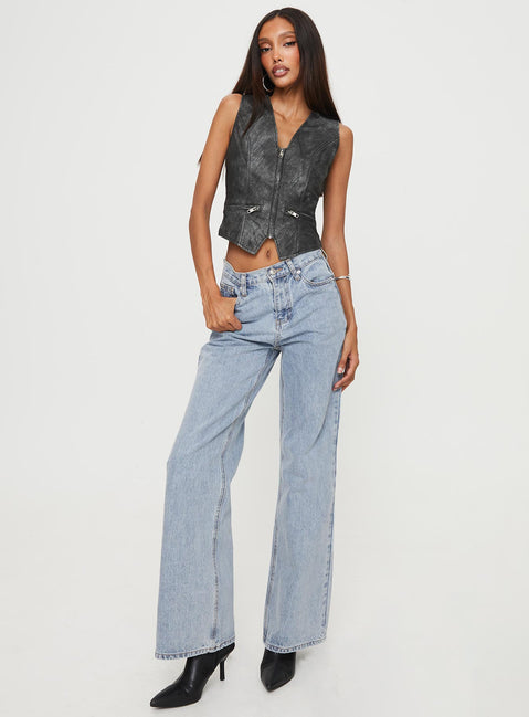 product Princess Polly Sleeveless V-Neck  Zillman Faux Leather Vest Top Charcoal