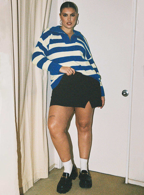 Neena Quarter Zip Sweater Blue / Cream Curve Princess Polly  long 