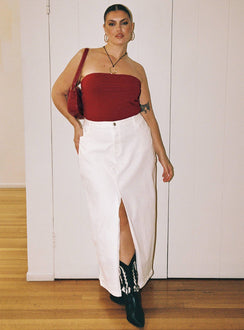   front view of model wearing Princess Polly Batkins Maxi Skirt Cream Curve Maxi 