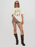 front view of model wearing Princess Polly Fruit Market Oversized Tee White Half Sleeves Crew Neck 