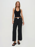 front view of model wearing Princess Polly Beach House Pants Black Low Rise Pants 