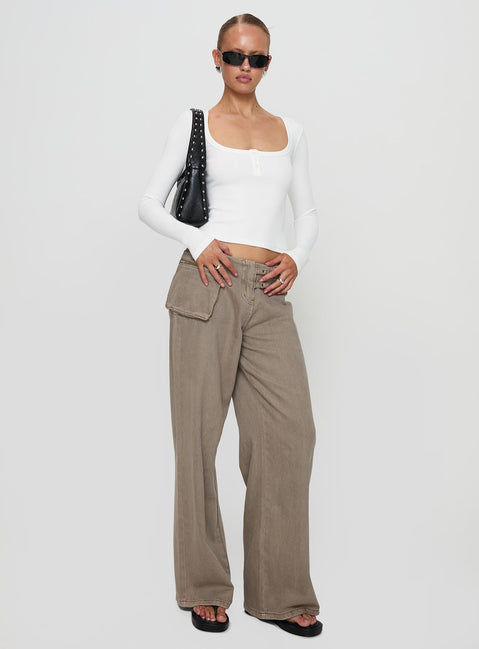 front view of model wearing Princess Polly Daphine Long Sleeve Top White Full Sleeves Scoop Neck 