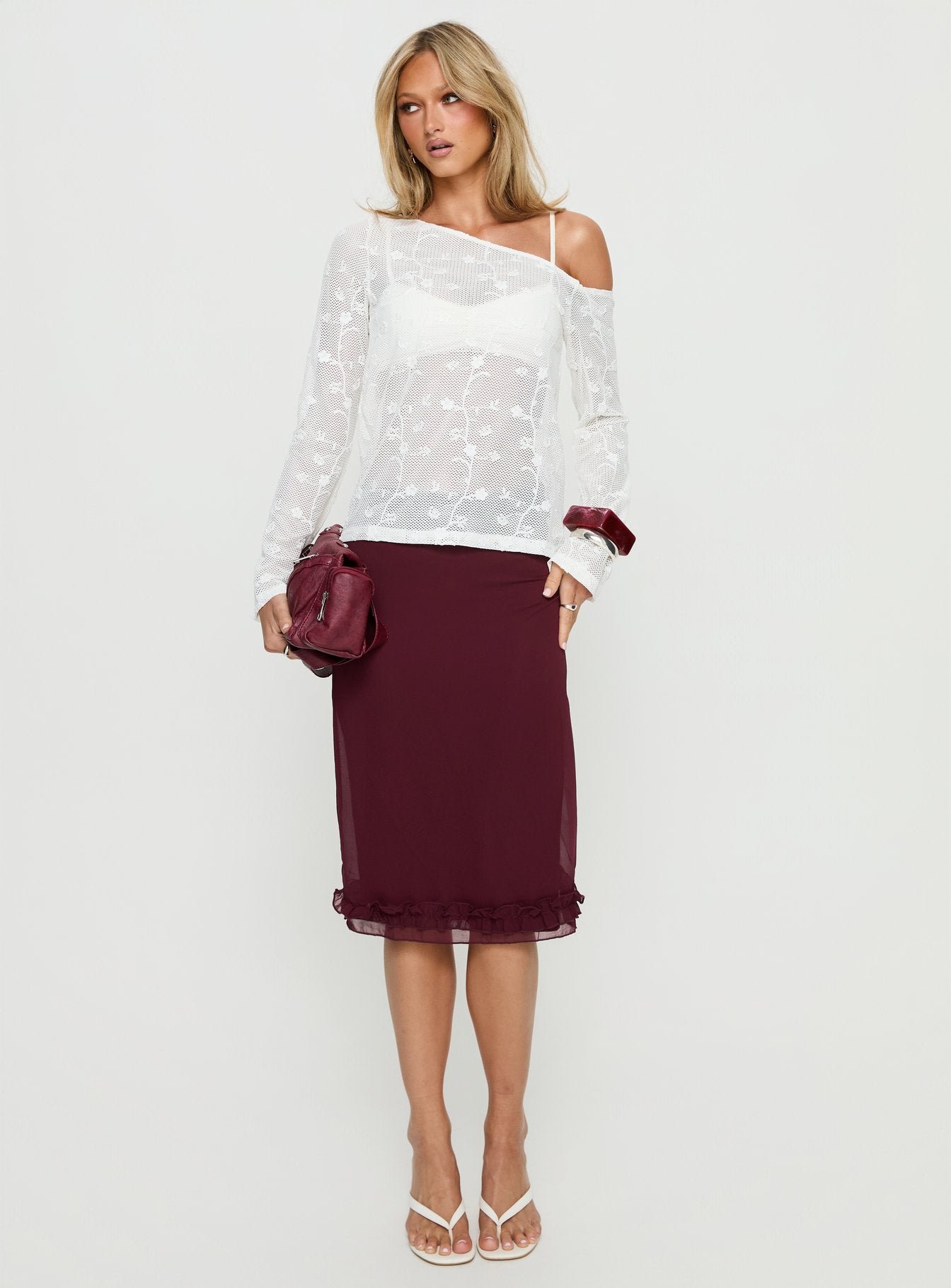 Rosette Frill Midi Skirt Currant