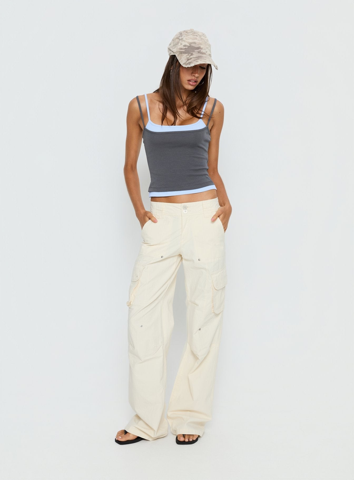 Maeka Layered Jersey Vest Top Grey / Blue
