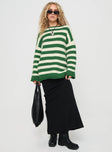 front view of model wearing Princess Polly Brando Knit Sweater Green / Cream Stripe Long 