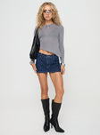 front view of model wearing Princess Polly Pratt Long Sleeve Top Grey Full Sleeves Crew Neck 