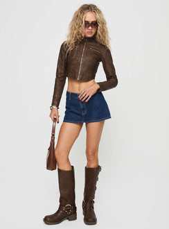 Biker jacket Faux leather, cropped fit, zip fastening, silver hardware, curved hem Non-stretch material, fully lined