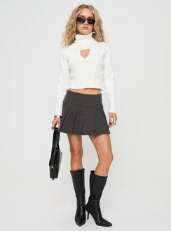 front view of model wearing Princess Polly Whole Love Cable Knit Turtleneck Sweater Cream Cropped 