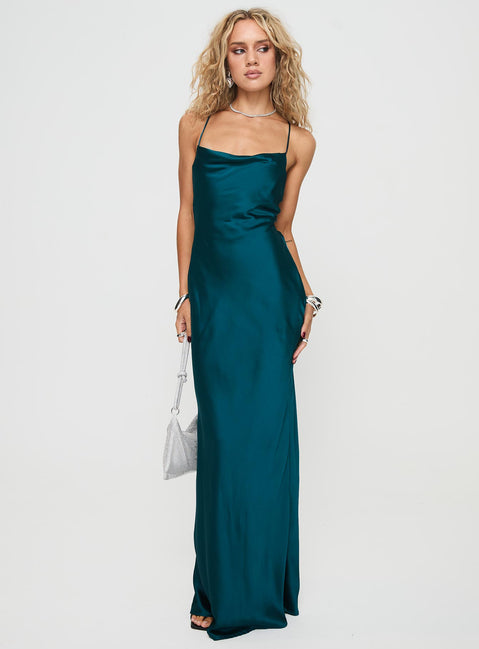 front view of model wearing Princess Polly Esti Maxi Dress Blue Square Neck 