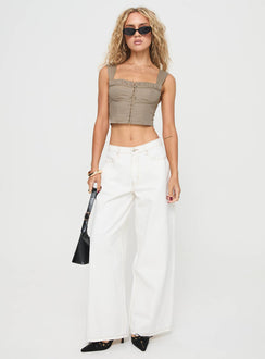 front view of model wearing Princess Polly Sunshining Top Sage Sleeveless Square Neck 