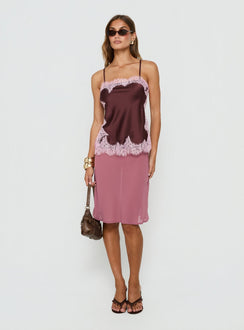 Orisse Camisole mit Spitzenbesatz Pflaume / Rosa