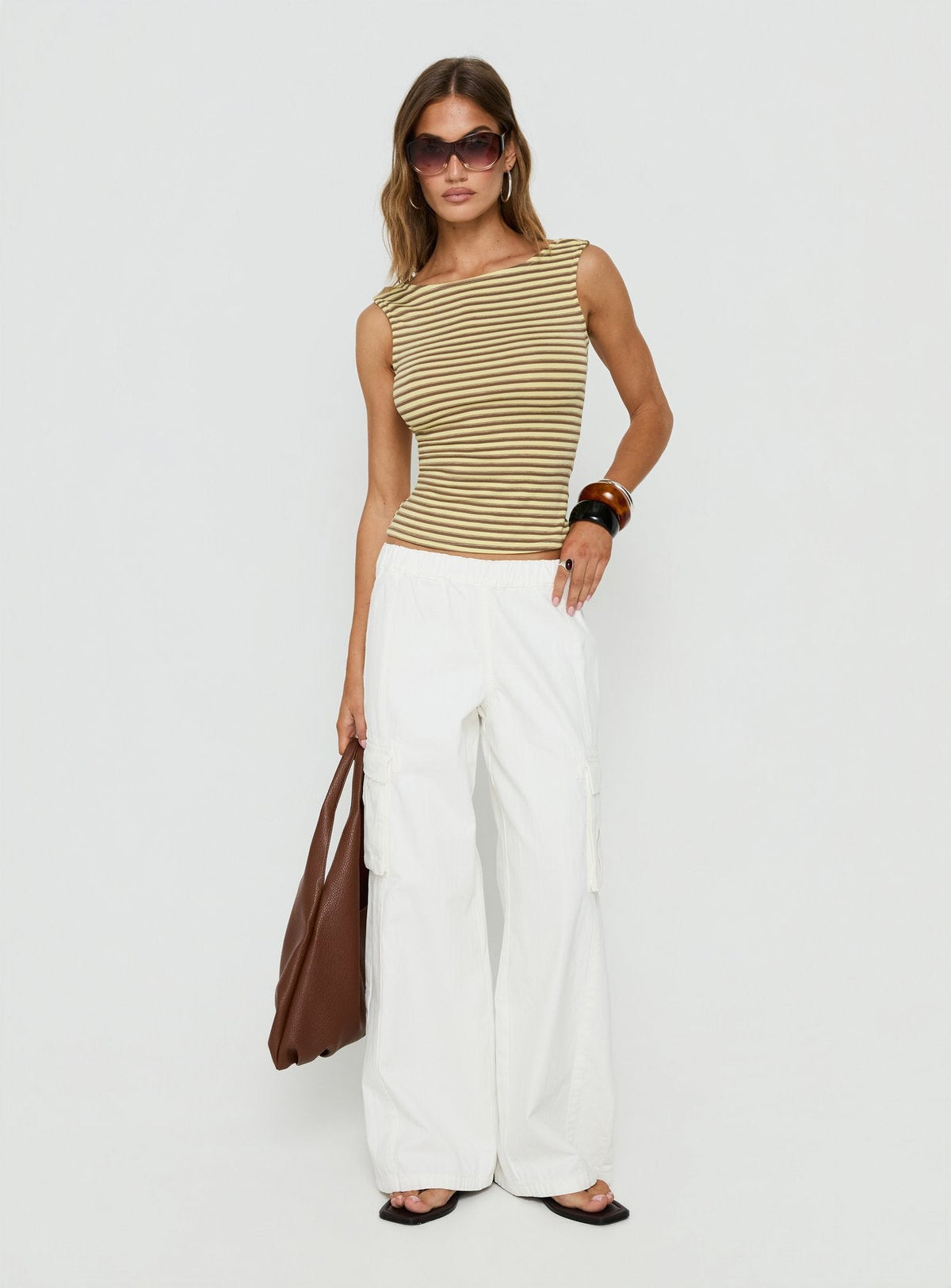 Scarletta Ultra Wide Tie Waist Cargo Trousers White