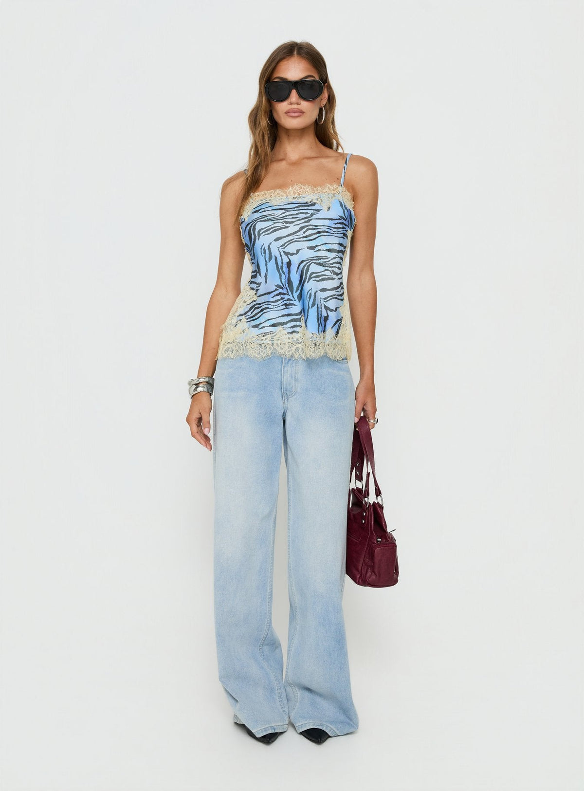 Orisse Lace Trim Cami Top Blue Zebra Multi