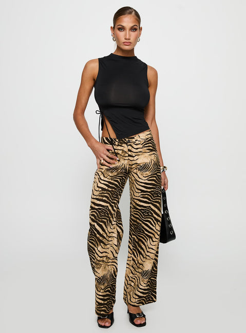 front view of model wearing Princess Polly Low Rise Roomy Pants Multi Low Rise Pants 