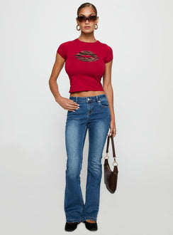 front view of model wearing Princess Polly Sutin Tee Red Short Sleeves Crew Neck 