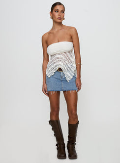 front view of model wearing Princess Polly You Were Right Strapless Textured Top Cream Sleeveless straight 