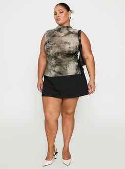 front view of model wearing Princess Polly Nights All Alone High Neck Top Multi Curve Sleeveless High Neck 