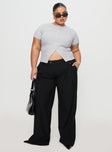 front view of model wearing Princess Polly Sallon Low Rise Pants Black Low Rise Pants 