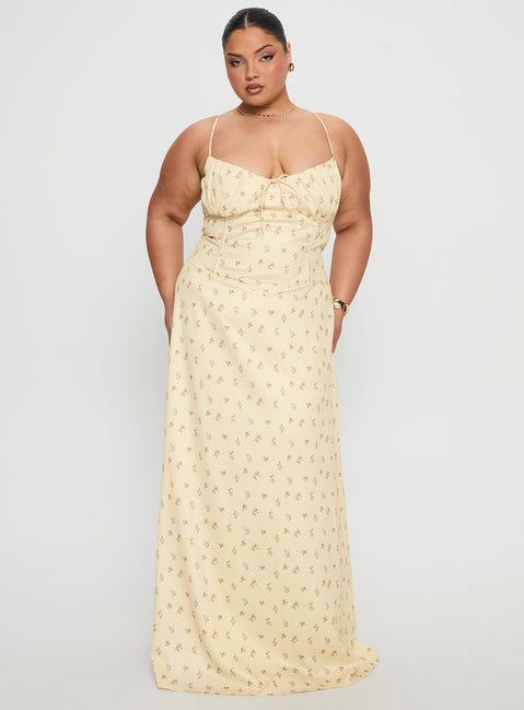 Members Only Maxi Dress Yellow Floral Curve