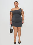 True Desires Off The Shoulder Mini Dress Grey Asymmetric Neckline 